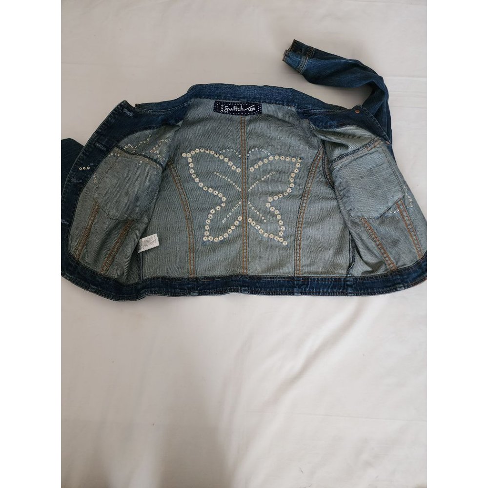 Switch USA Women's Blue Denim Butterfly Design Cropped Jean Jacket Size XL - Picture 5 of 10
